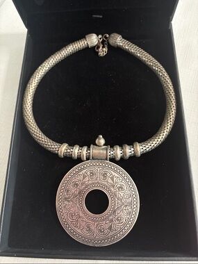 Silver-Tone Floral Disc Statement Necklace - Women Jewelry